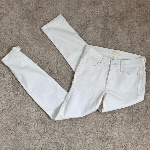 MOTHER Pony Boy Fray Stayin Alive White Jeans with Tapered Legs size 25 - Picture 1 of 12